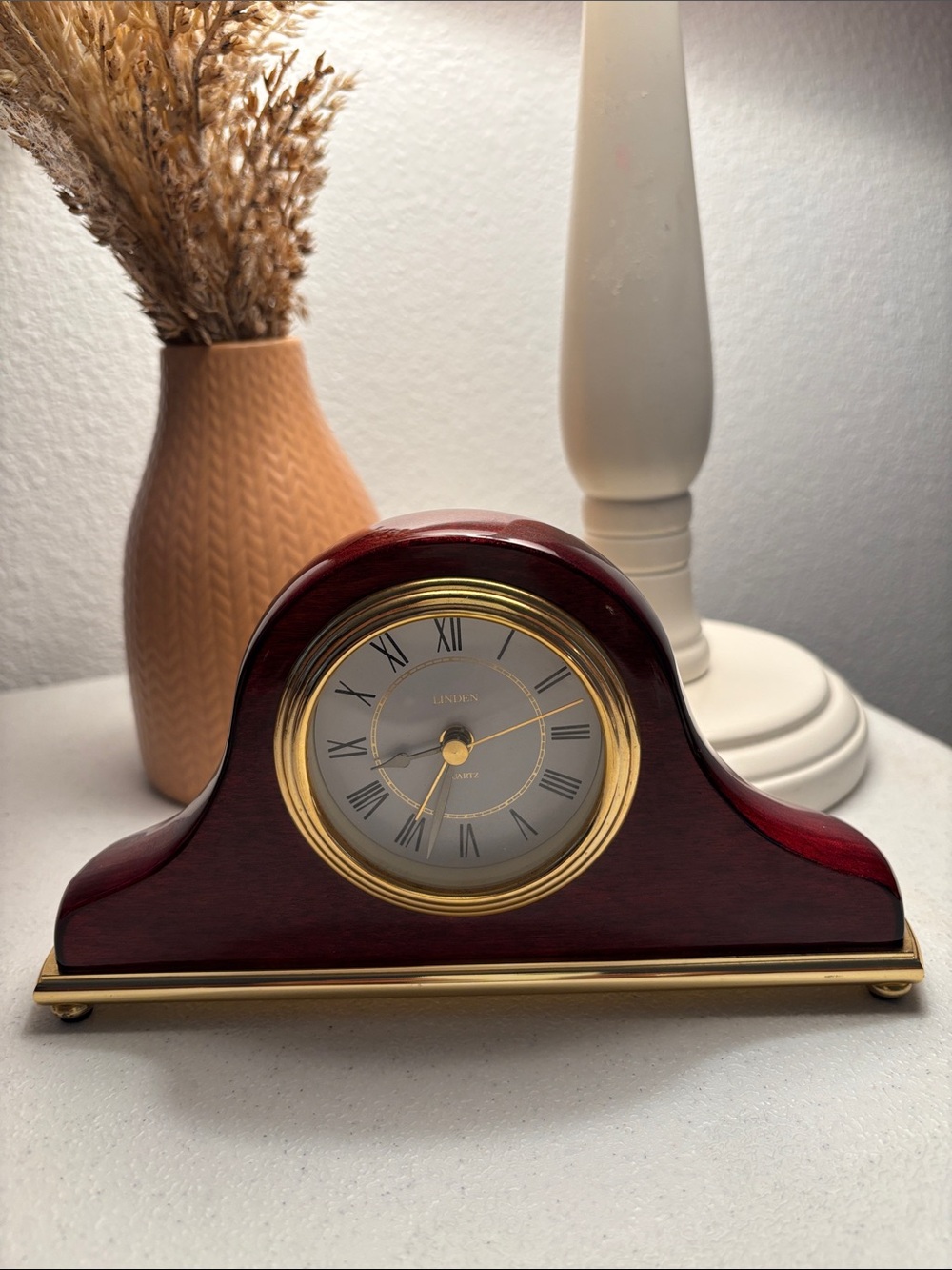Linden Quartz Mantel Clock | Solid Wood Housing with Gold‎ Brass Base
